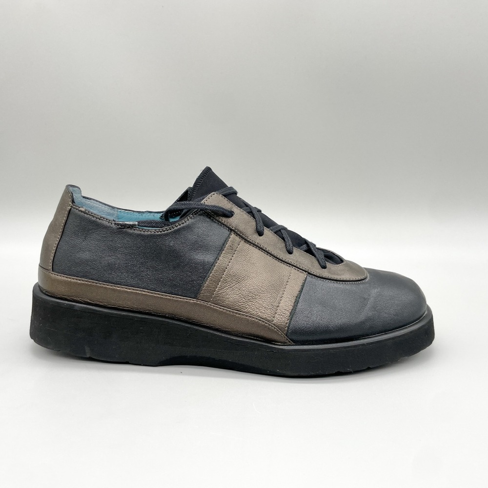 Thierry Rabotin Womens 38.5 Layla Black Bronze Leather Platform Oxfords Sneakers